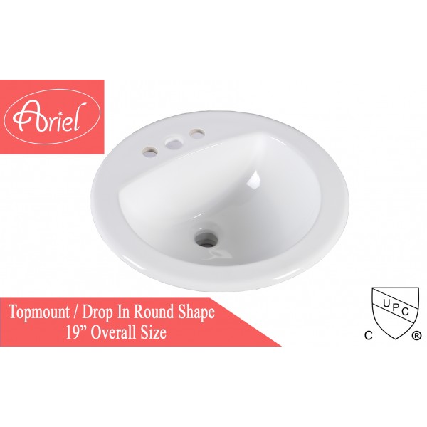 19-inch European Style Oval Shape Ceramic Bathroom Topmount / Drop-In Sink
